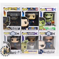 LOT OF 6 ASSORTED FUNKO POP VINYL FIGURES.