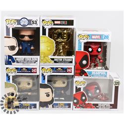 LOT OF 6 ASSORTED FUNKO POP VINYL FIGURES.