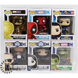 LOT OF 6 ASSORTED FUNKO POP VINYL FIGURES.