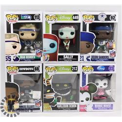 LOT OF 6 ASSORTED FUNKO POP VINYL FIGURES.