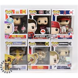 LOT OF 6 ASSORTED FUNKO POP VINYL FIGURES.