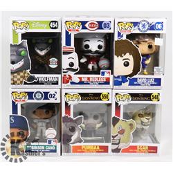 LOT OF 6 ASSORTED FUNKO POP VINYL FIGURES.