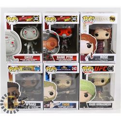 LOT OF 6 ASSORTED FUNKO POP VINYL FIGURES.