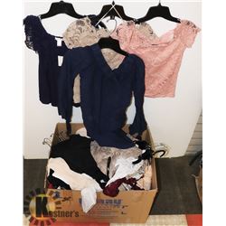 LOT OF ASSORTED TANKS, TOPS, AND MORE.