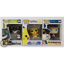 LOT OF 3 POP PIKACHU, DOCTOR WHO & DISNEY