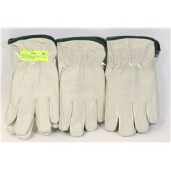 THREE NEW LEATHER FLEECE LINED WORK GLOVES SIZE