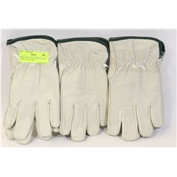THREE NEW LEATHER FLEECE LINED WORK GLOVES SIZE