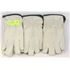 Image 1 : THREE NEW LEATHER FLEECE LINED WORK GLOVES SIZE