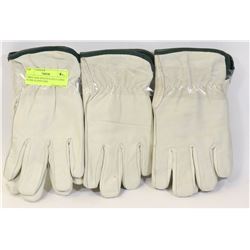 THREE NEW LEATHER FLEECE LINED WORK GLOVES SIZE
