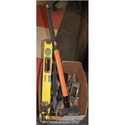 LOT WITH HAMMERS, LEVEL, TIRE IRON, ALLEN KEYS AND
