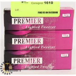 LOT OF 3 PREMIER LIGHTED TWEEZERS.