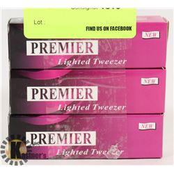 LOT OF 3 PREMIER LIGHTED TWEEZERS.
