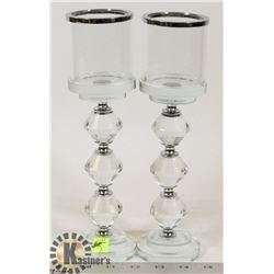 LOT OF TWO SILVER CRYSTAL CANDLE HOLDERS