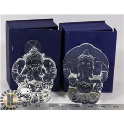 LOT OF 2 CRYSTAL INDIAN RELIGIOUS ELEPHANT FIGURES