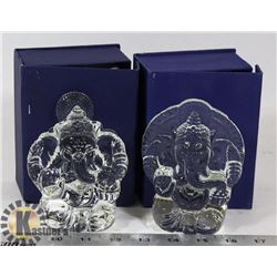 LOT OF 2 CRYSTAL INDIAN RELIGIOUS ELEPHANT FIGURES