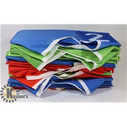 SET OF 5 CLOTH FOLD UP STORAGE BINS.