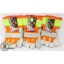 LOT OF 3 PAIRS OF HEAVY DUTY LEATHER WORK GLOVES
