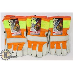 LOT OF 3 PAIRS OF HEAVY DUTY LEATHER WORK GLOVES