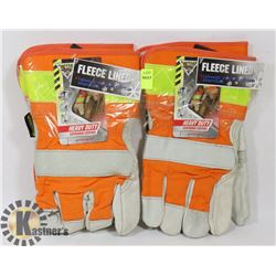 2 PAIRS OF HEAVY DUTY LEATHER WORK GLOVES