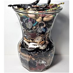 9)  LARGE JAR FILLED WITH JEWELLERY
