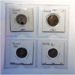 2)  LOT OF 4 RUSSIAN KOPEK COINS