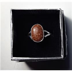 5) OVAL CUT SUNSTONE RING, STAMPED 925