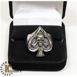 SPADE WITH SKULL AND CROSS BONES STAINLESS STEEL