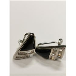 SILVER BLACK ONYX CUBIC ZIRCONIA  EARRINGS