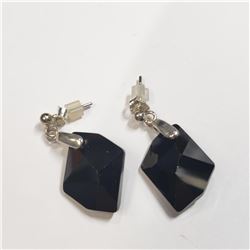SILVER BLACK ONYX  EARRINGS (~WEIGHT 6.1G)