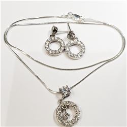 SILVER CUBIC ZIRCONIA NECKLACE AND EARRING SET