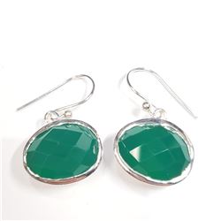 SILVER GREEN AGATE  EARRINGS (~WEIGHT 7.6G)