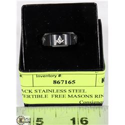 BLACK STAINLESS STEEL INVERTIBLE  FREE MASONS RING