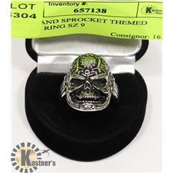 GEAR AND SPROCKET THEMED SKULL RING SZ 9