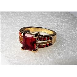 12)  GOLD TONE WITH SQUARE CUT RED