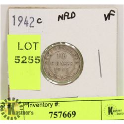 1942 NEWFOUNDLAND SILVER 10 CENT COIN