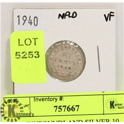 1940 NEWFOUNDLAND SILVER 10 CENT COIN