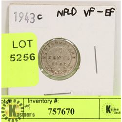 1943 NEWFOUNDLAND SILVER 10 CENT COIN