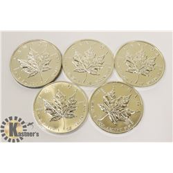 LOT OF 5 CANADIAN 1988 FINE SILVER .9999 $5 COIN.