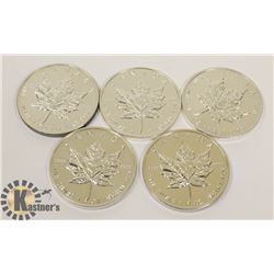 LOT OF 5 CANADIAN 1989 FINE SILVER .9999 $5 COIN.