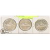 Image 1 : LOT OF 3 CANADIAN SILVER DOLLAR COINS.