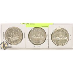 LOT OF 3 CANADIAN SILVER DOLLAR COINS.