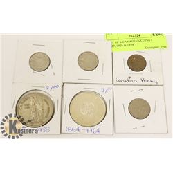 LOT OF 6 CANADIAN COINS INCL 1927, 1928 & 1934