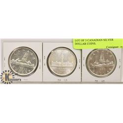 LOT OF 3 CANADIAN SILVER DOLLAR COINS.