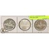 Image 1 : LOT OF 3 CANADIAN SILVER DOLLAR COINS.