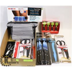 FLAT OF KITCHEN MERCHANDISE WITH LUNCH BAG,