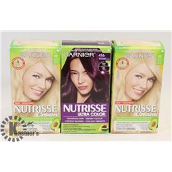 LOT OF 3 ASSORTED GARNIER NUTRISSE HAIR DYE
