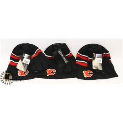 3 NEA CALGARY FLAMES TOQUE AND MITT SETS.