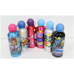 6 ASSORTED KIDS WATER BOTTLES INCLUDING HELLO