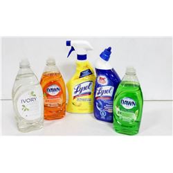 BAG OF ASSORTED HOUSEHOLD CLEANING PRODUCTS.