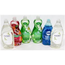 6 BOTTLES OF ASSORTED DISH SOAP.